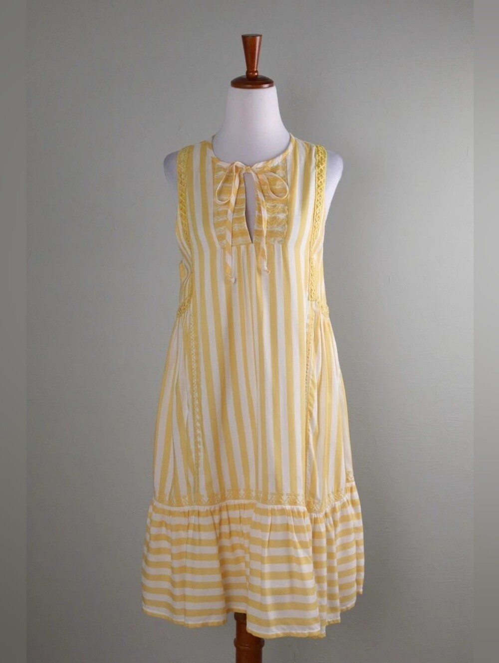 Yellow Striped Sleeveless Tie-Neck Dress